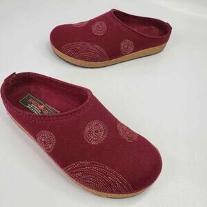 Haflinger Spirit Wool Felt Clog Slipper Shoe Women's Size 40 US 8.5 Red Swirl